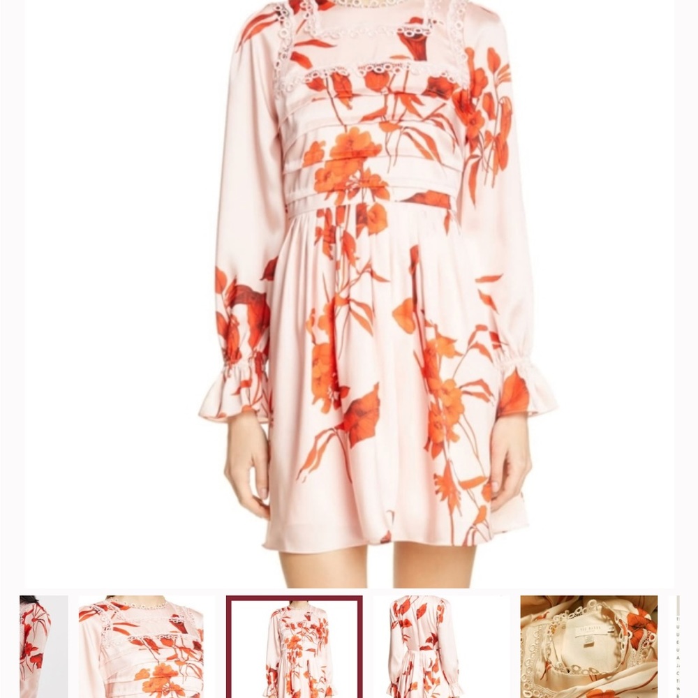 Ted Baker London Pink Dress with Red Floral Print - Picture 4 of 12